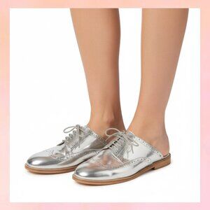 Banana Republic Metallic Silver Oxford Mules | Size 6.5
